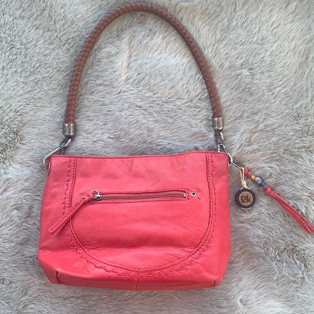 The Sak red leather shoulder bag with matching key chain